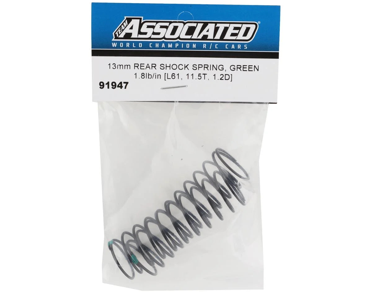 Team Associated - 13mm Rear Shock Spring (Green/1.8lbs) (61mm) - 91947