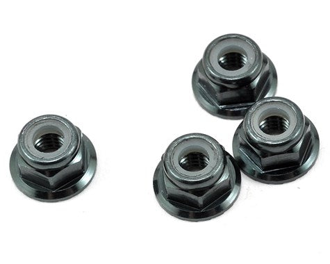 Tekno - M4 Locknuts (aluminum, flanged, serrated, black, 4pcs) -1213